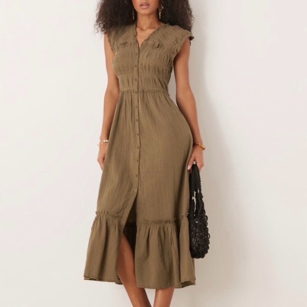 NWT Free People Desert Dazed Midi Sleeveless Dress Caiman Size Medium Green
